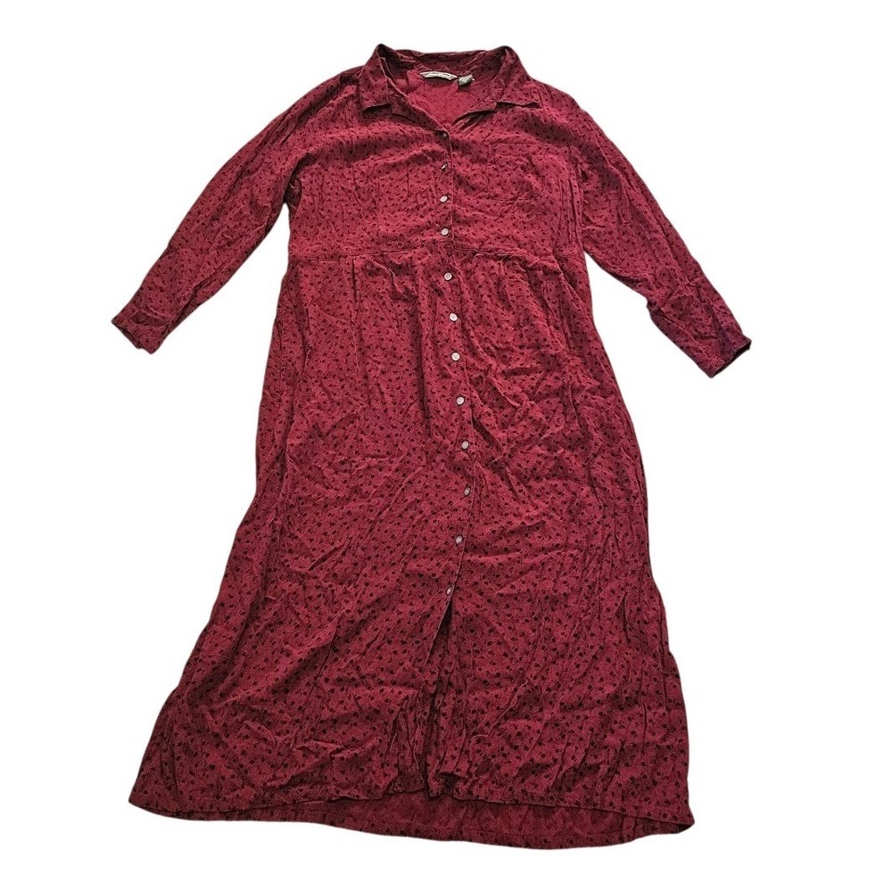 Eddie Bauer Vintage Maxi Dress Women XL Petite Red Floral Cottage Prairie Pocket
